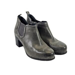 Dansko Maria Pewter Distressed Leather Ankle Boots Grey 40 Zip Up Chelsea Bootie